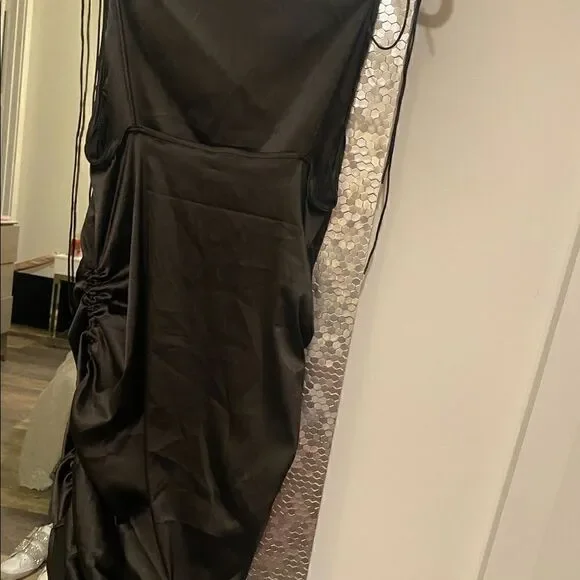 [boutique] drawstring black satin dress #2